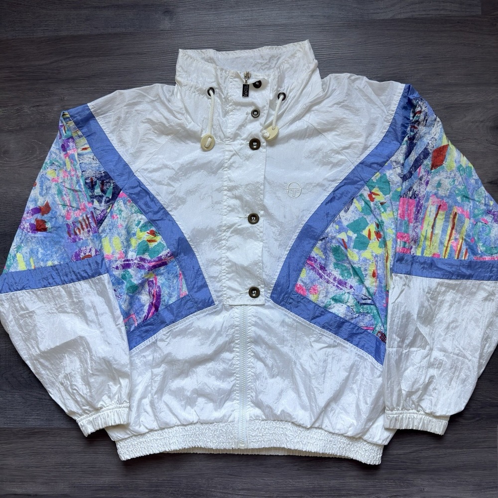 Vintage Sergio Tacchini Windbreaker Jacket Size Large Geometric Abstract Retro